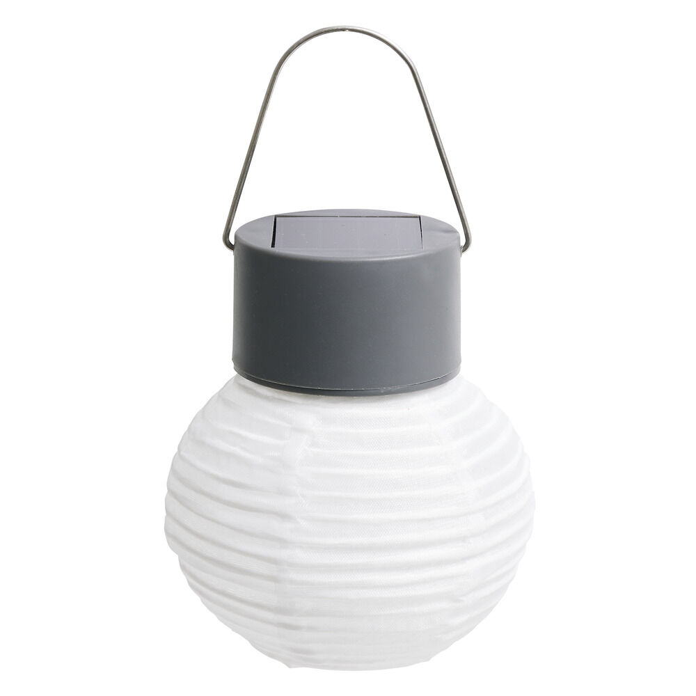 Mini lanterne chinoise solaire en tissu blanc Ø7,5xH12,5cm
