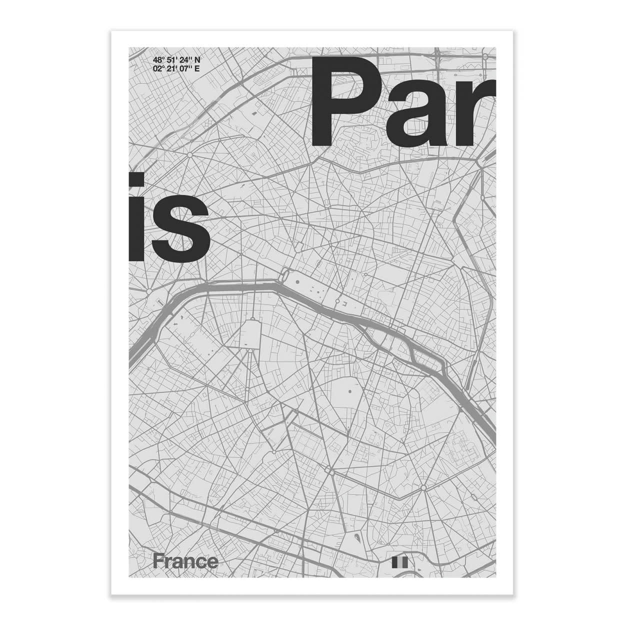 FLORENT BODART - PARIS MINIMALIST MAP - Affiche d'art avec Cadre bois noir - 30 x 40 cm