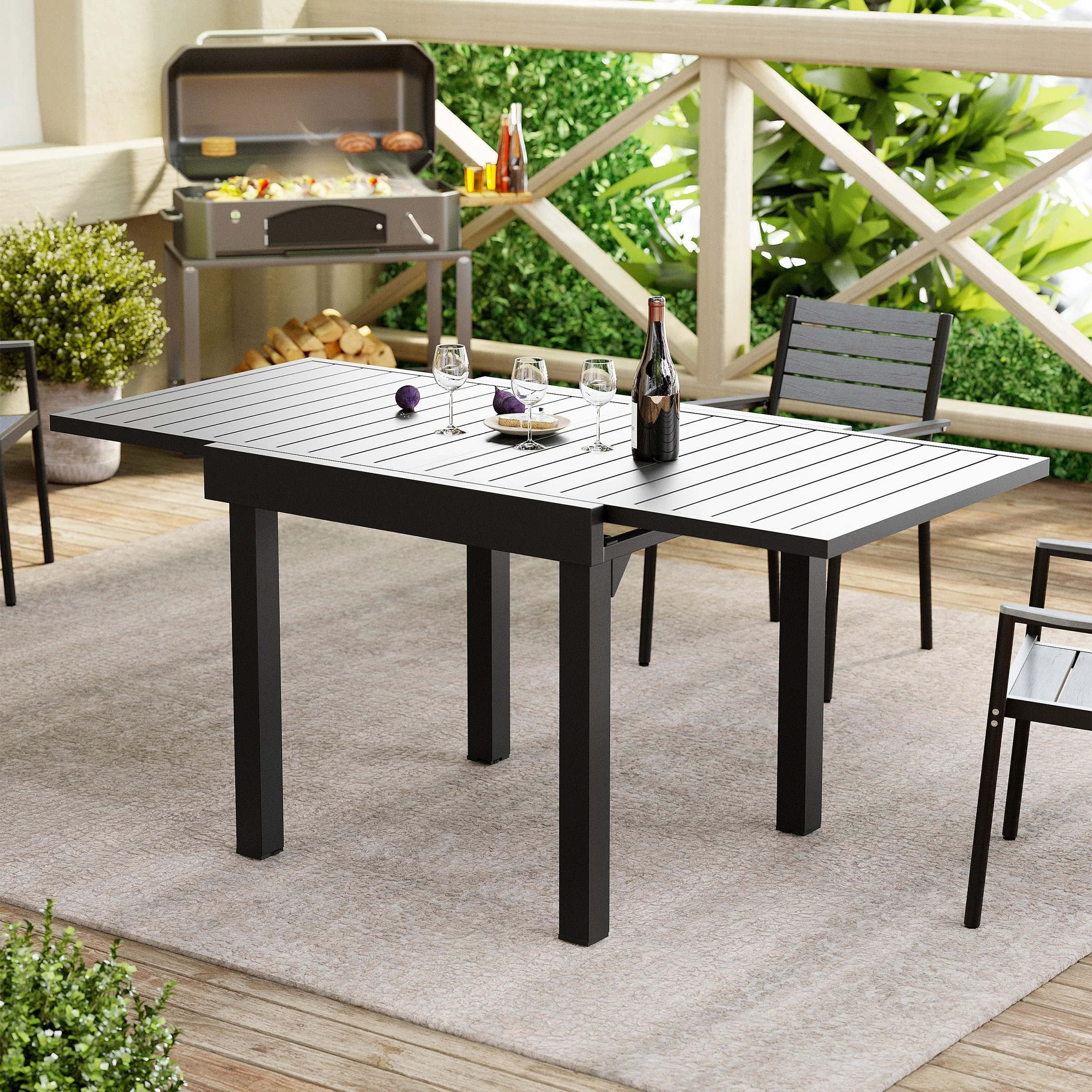Outdoor Expandable Aluminum Dining Table with Leaf Extension - See Picture