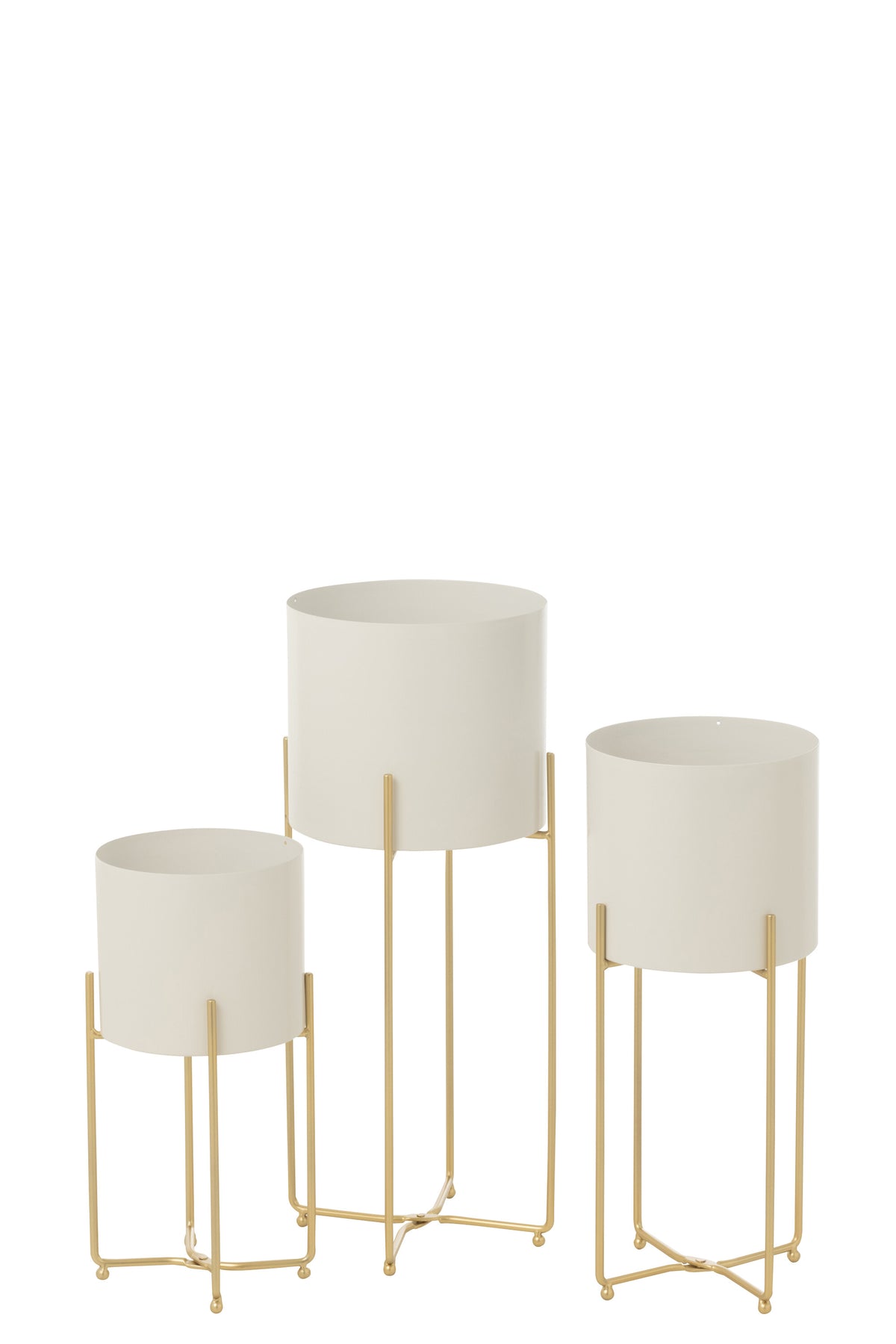 J-Line bloempot Rond - ijzer - goud/wit - set van 3
