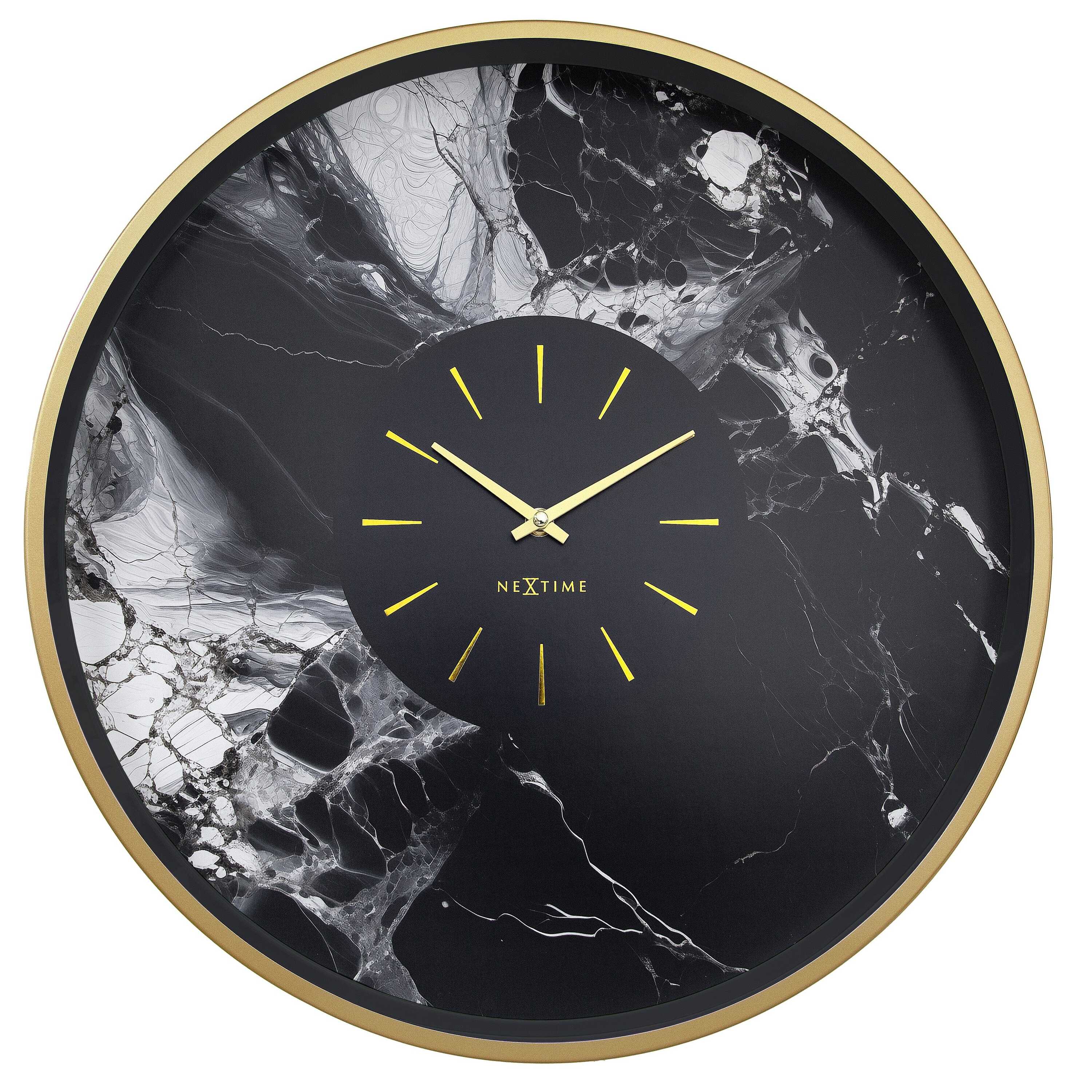 NeXtime - Grote Wandklok 48cm - Stil - Goud Zwart - Aluminium -