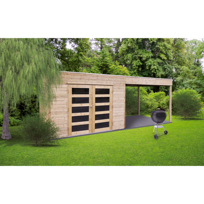 Abri de jardin en bois Salerno traité 19 mm 2,98 x 1,98   2,92 m SOLID