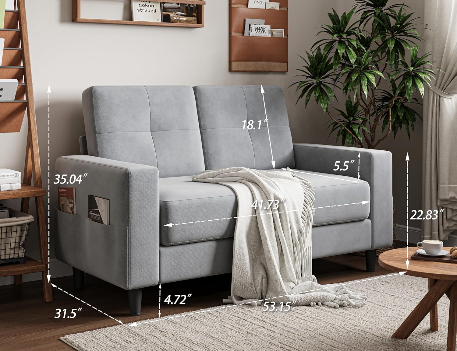 Txtin's Loveseat Sofa 53 Small Couches for Small Spaces 2 Seater Mini Couch for Bedroom Comfy Modern Love Seat for Apartment Office Living Room - Light Grey