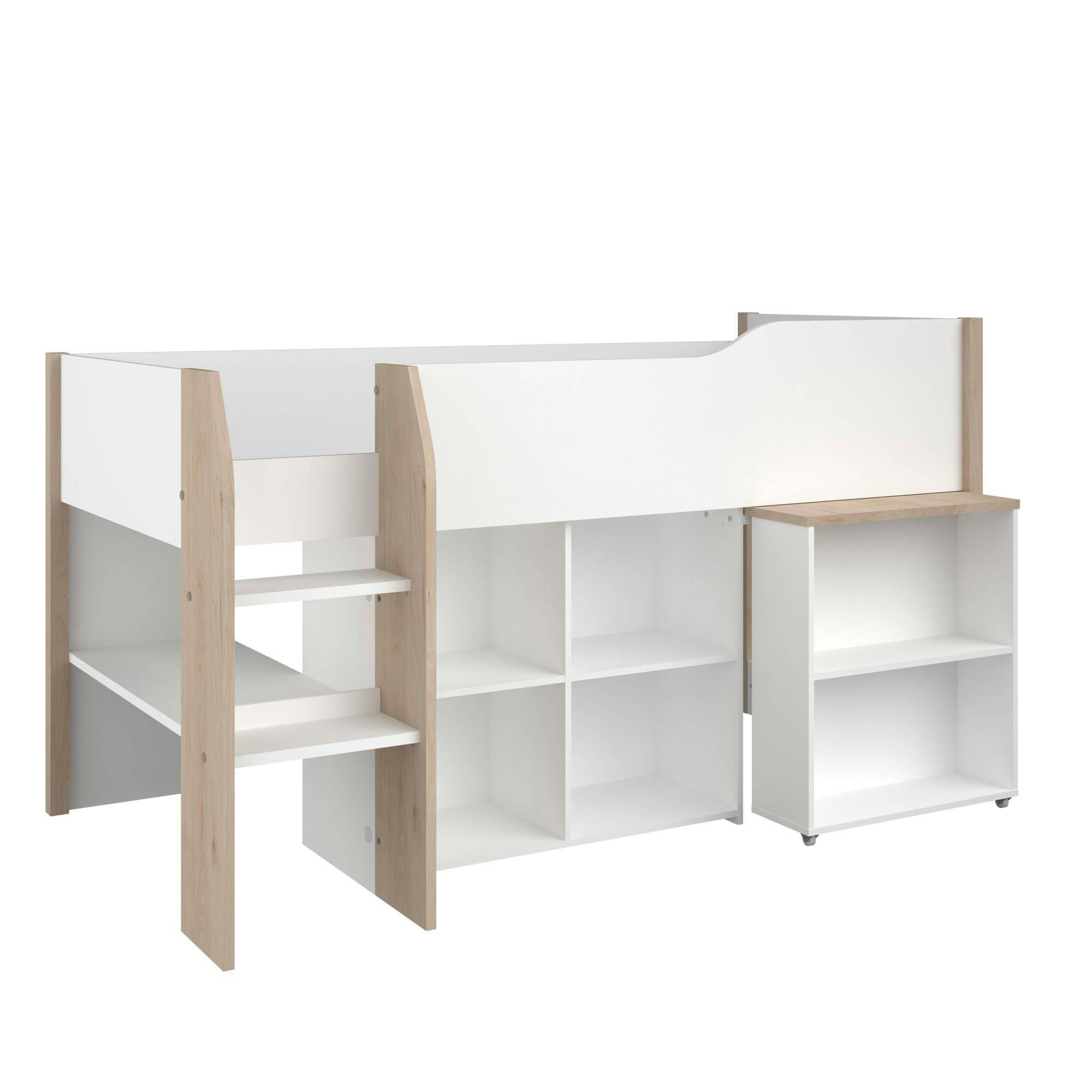 PERLE - Lit combiné 90 x 200 cm avec bureau effet bois et blanc