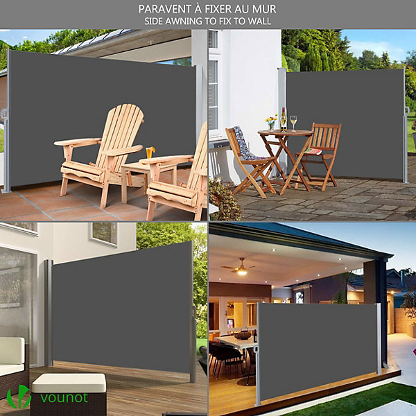 Paravent retractable avec housse de protection 160x300cm Gris VOUNOT