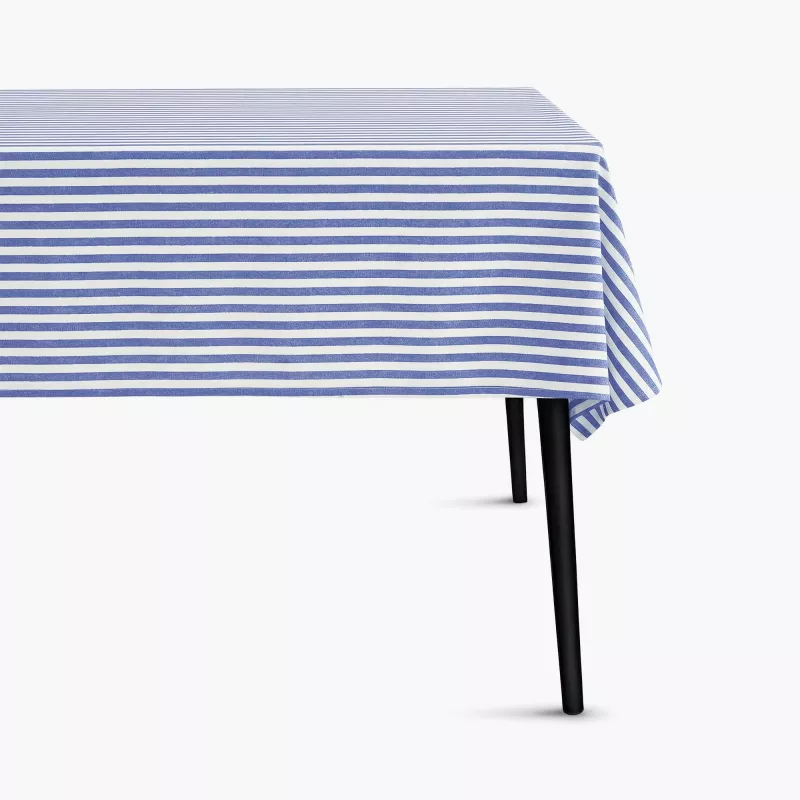 Obrus w paski DUKA REMMAR JAQUARD 250x150 cm biały niebieski bawełniany