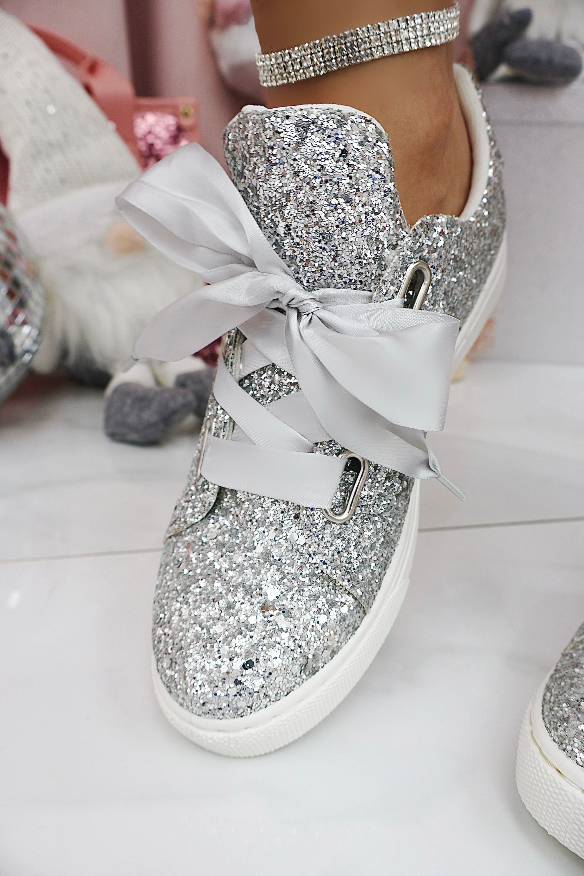 Love Lemonade Sparkly Glitter Ribbon Lace Trainers