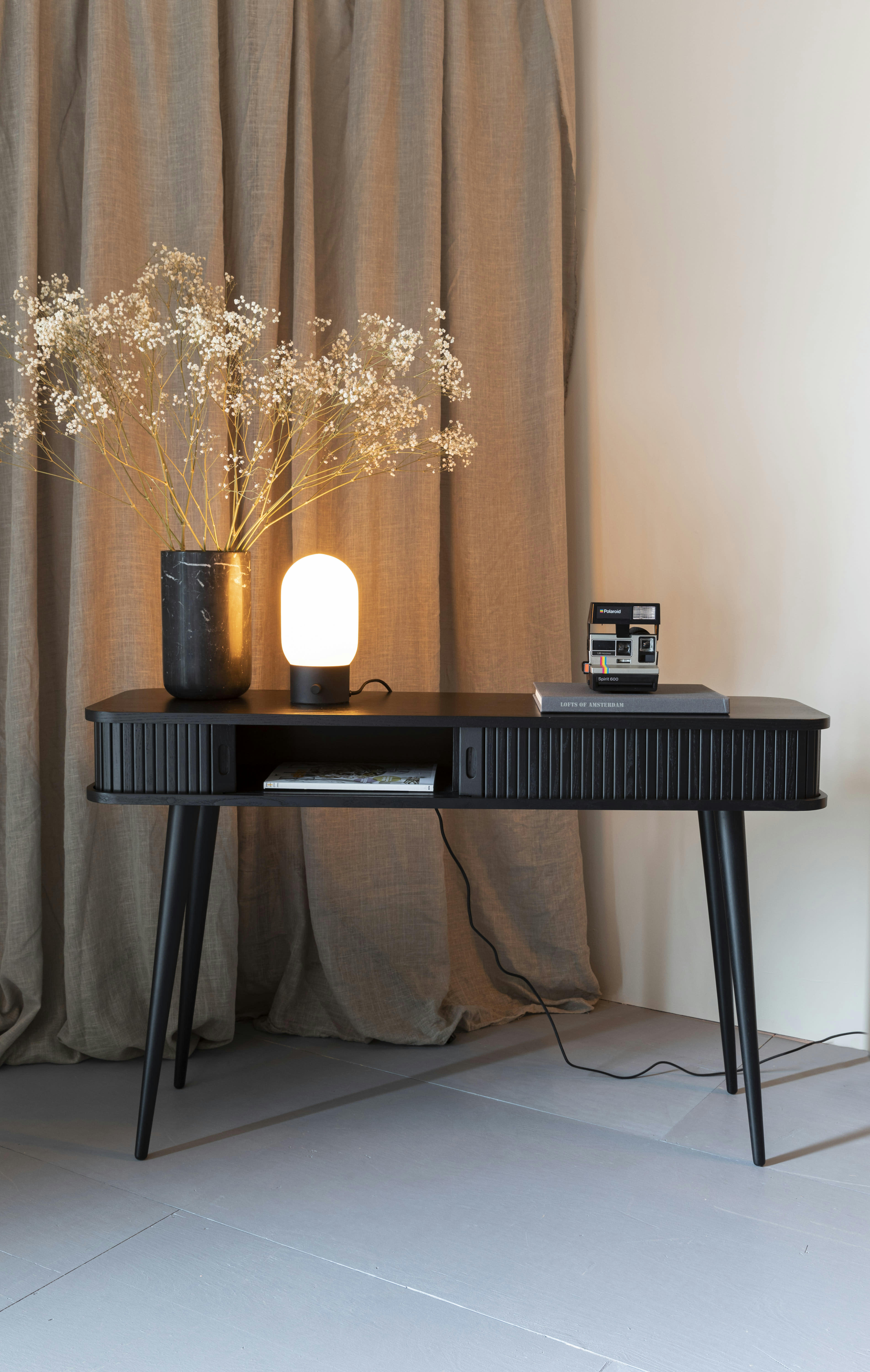 BARBIER - Console à tiroir rideau en bois noir