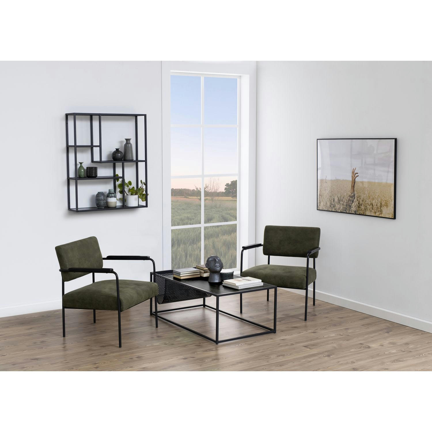 SIREINE - Etagère sur 3 niveaux asymétriques en mdf et métal noir