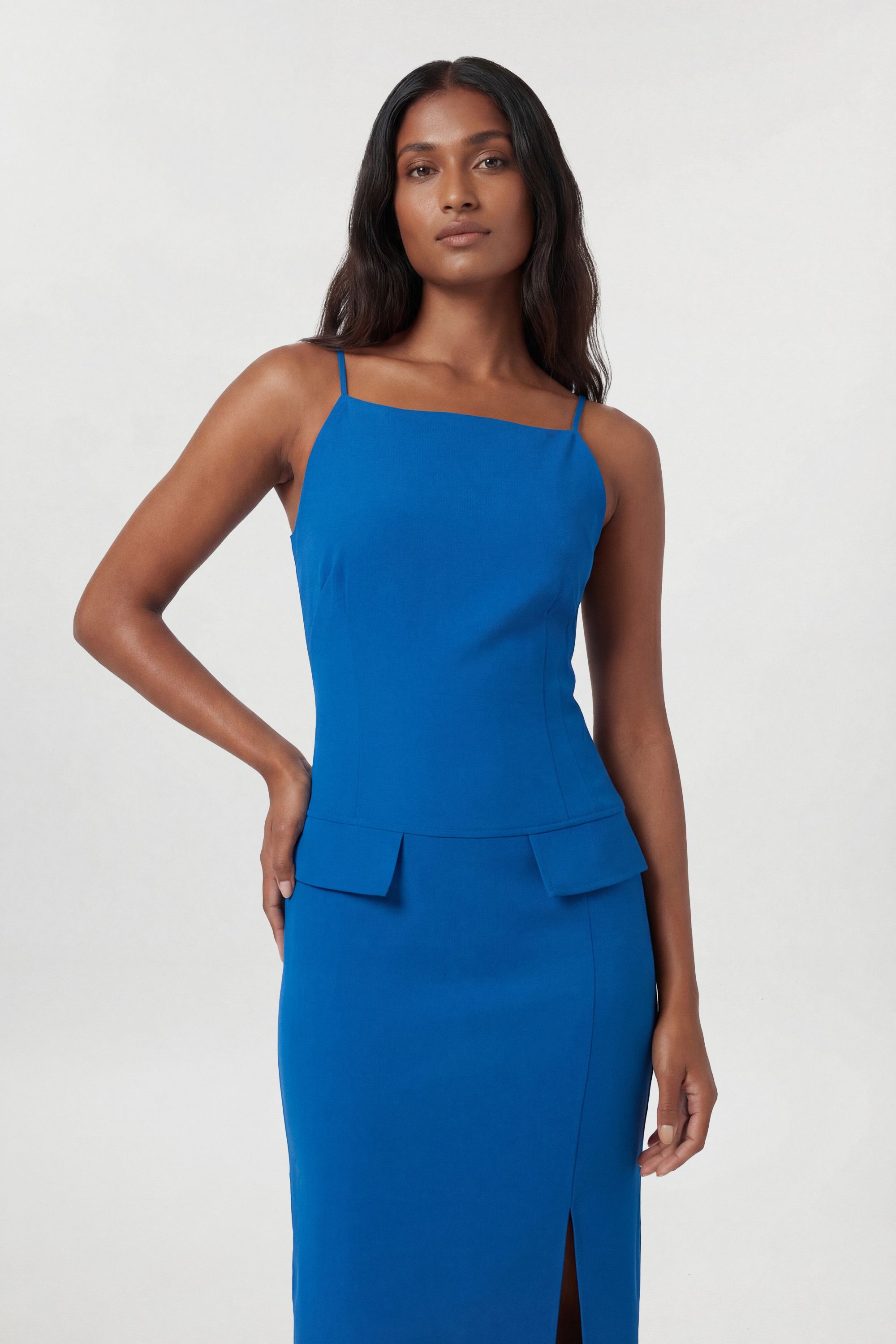 KarenMillen Compact Stretch Stab Stitch Square Neck Tailored Pencil Maxi Dress