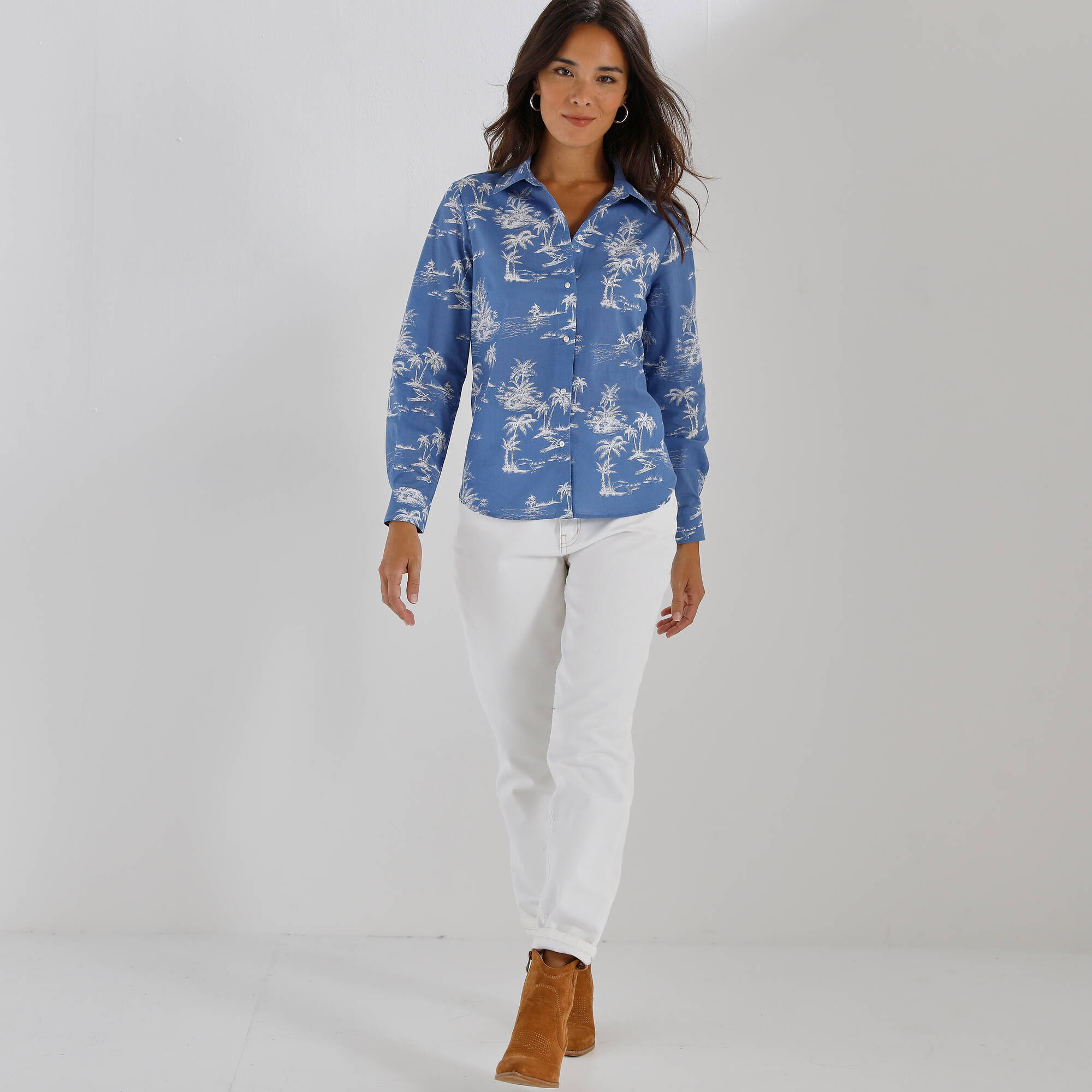Chemise imprimé palmiers bicolore