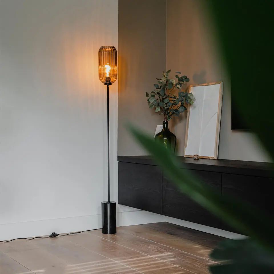 Qazqa vloerlamp rid zwart e27