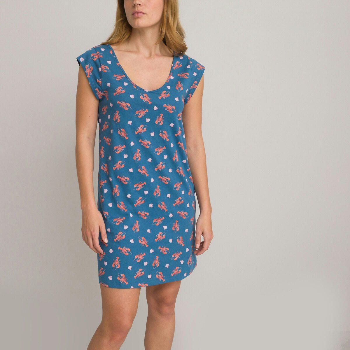 Chemise de nuit imprimée, maille pur coton