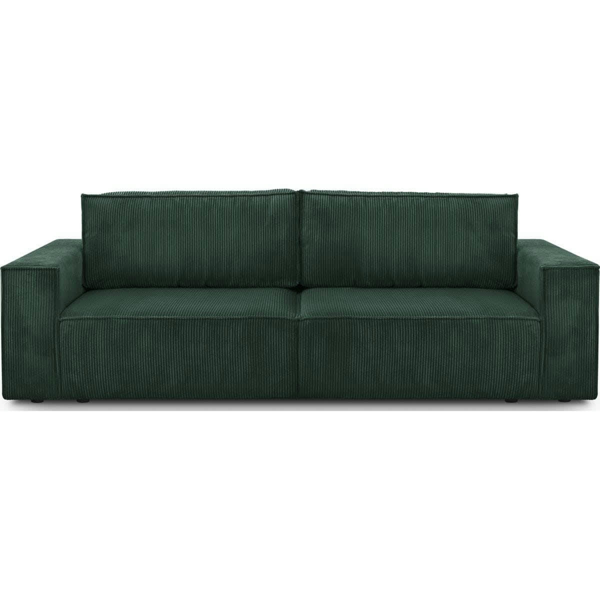 HARPER NEW - Canapé 3 places convertible + coffre en velours côtelé vert