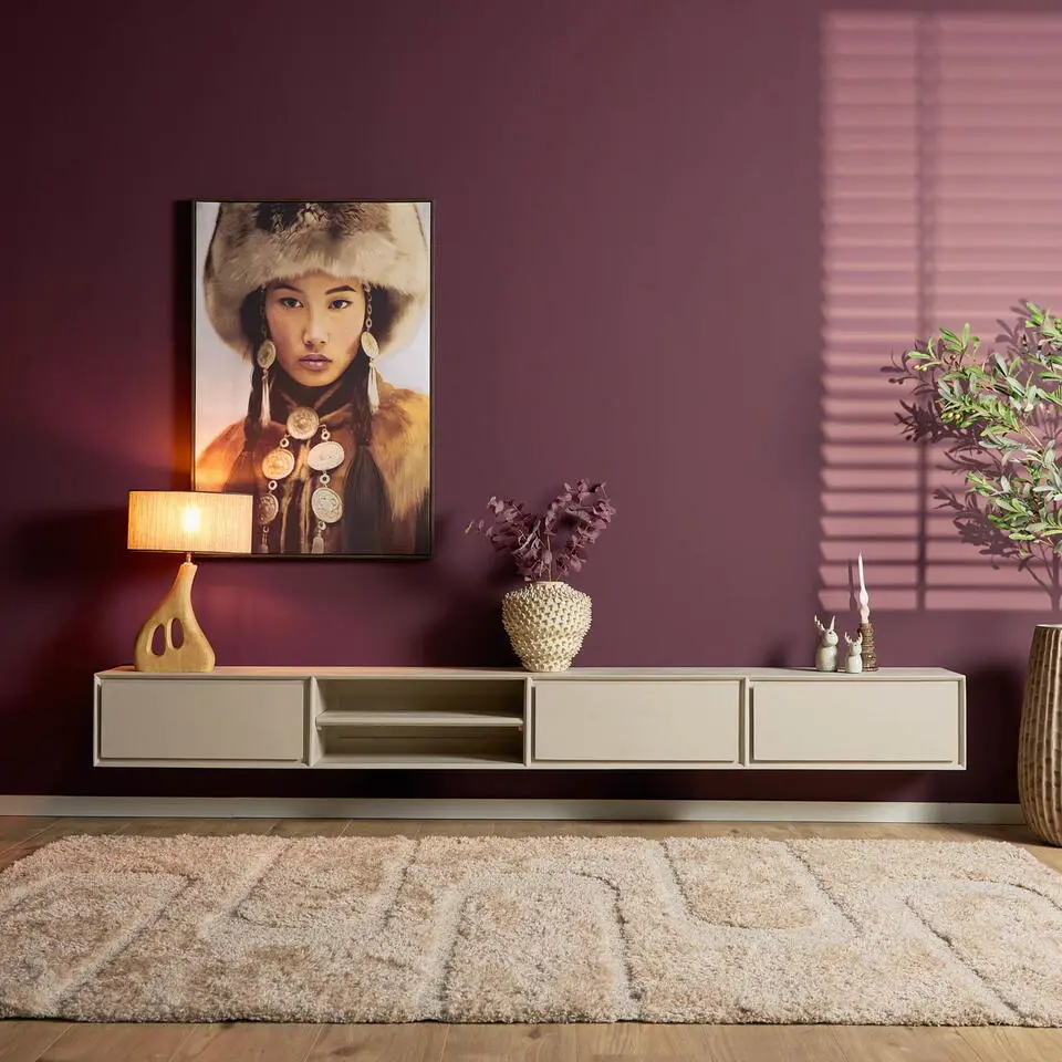 Tv-meubel Zwevend Zandkleur Hout - 240x35x30cm - Ambiance