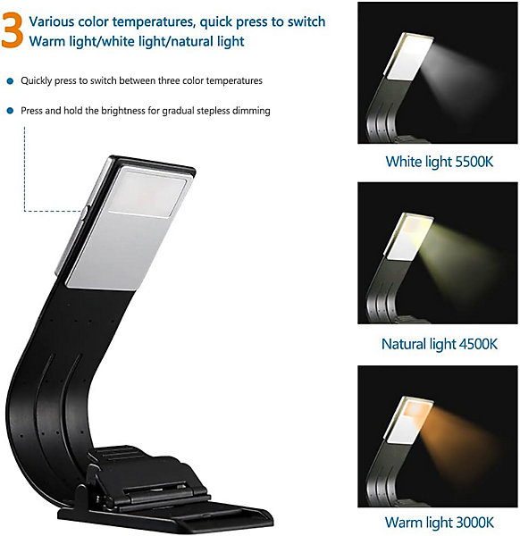 BASHLWUA (Noir) Lampe de lecture, lampe de lecture 3 couleurs pour lire au lit, lampe de table flexible, idéale pour la lecture, l