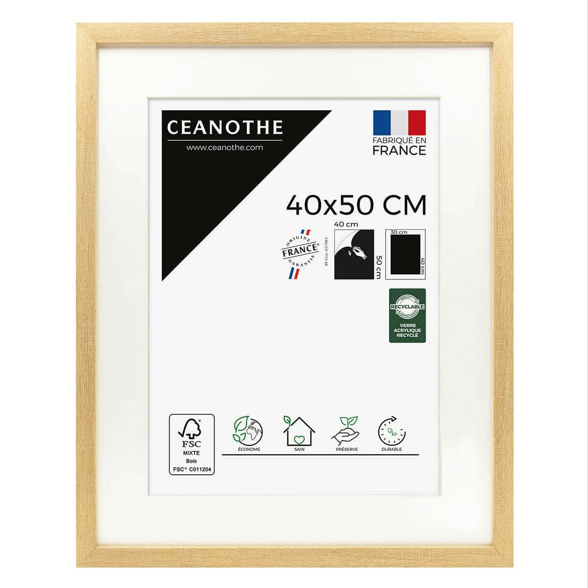 MILAN - Cadre photo épais brut 40x50 cm avec passe-partout résine recyclée