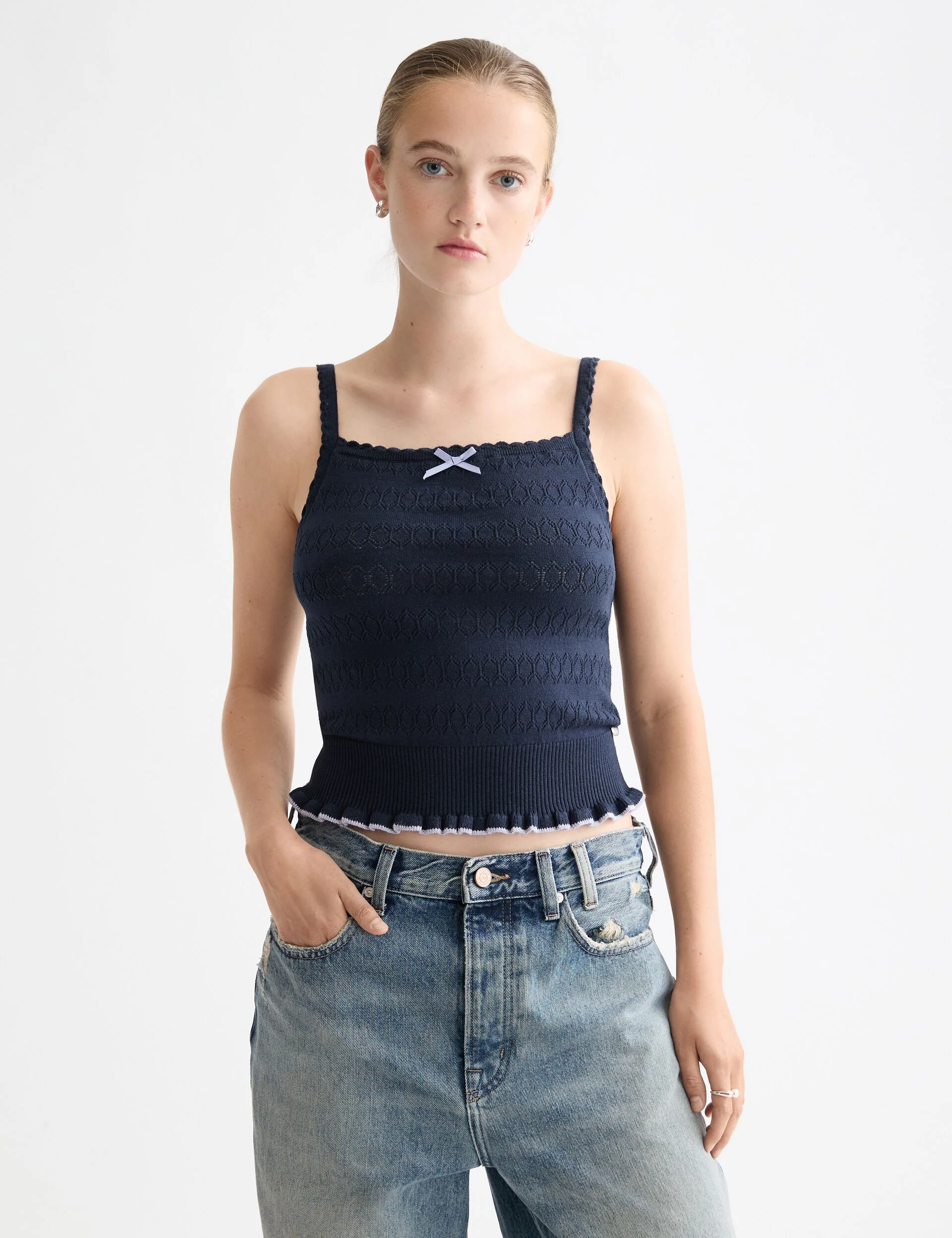 Pointelle knitted tank