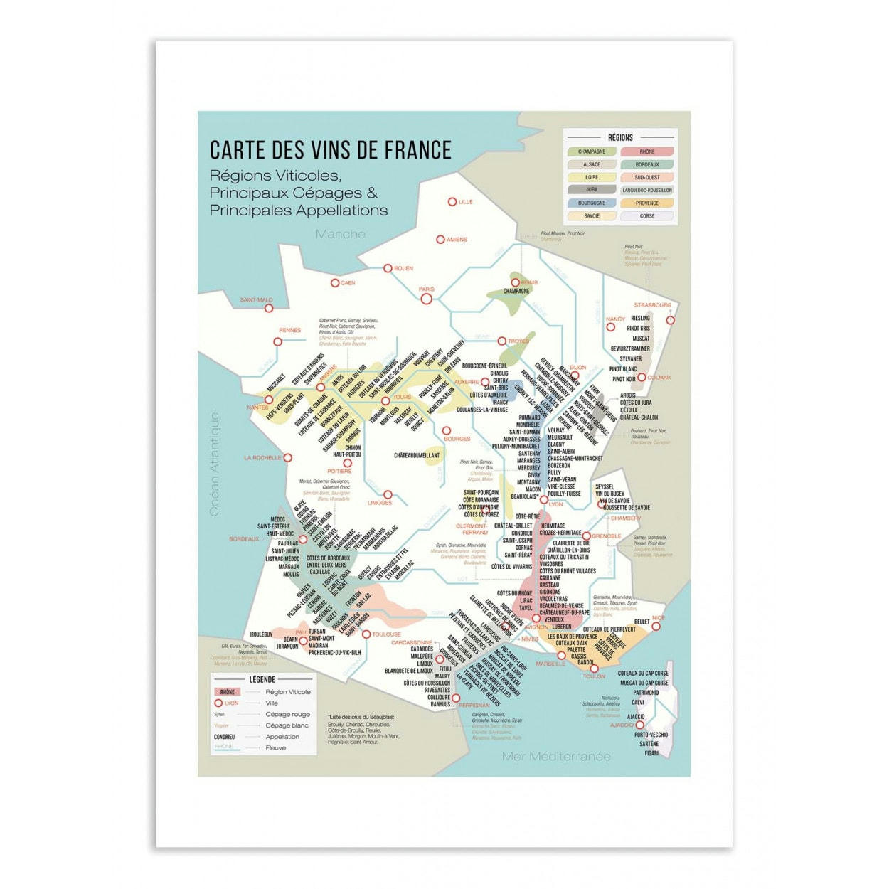 FROG POSTERS - CARTE DES VINS DE FRANCE - FROG POSTERS - Affiche d'art 50 x 70 cm