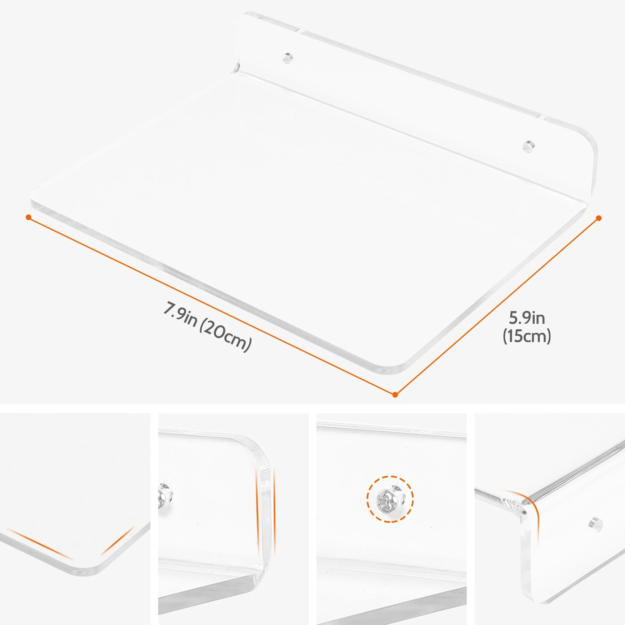 Acrylic Floating Shelves for Wall Storage, Clear Acrylic Shelves for Living Room and Kitchen Room Wall Display Shelf Clear