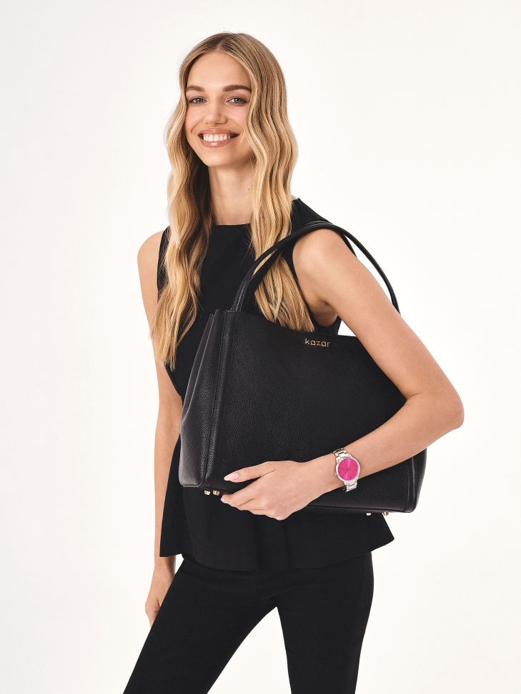 Silver watch with pink dial