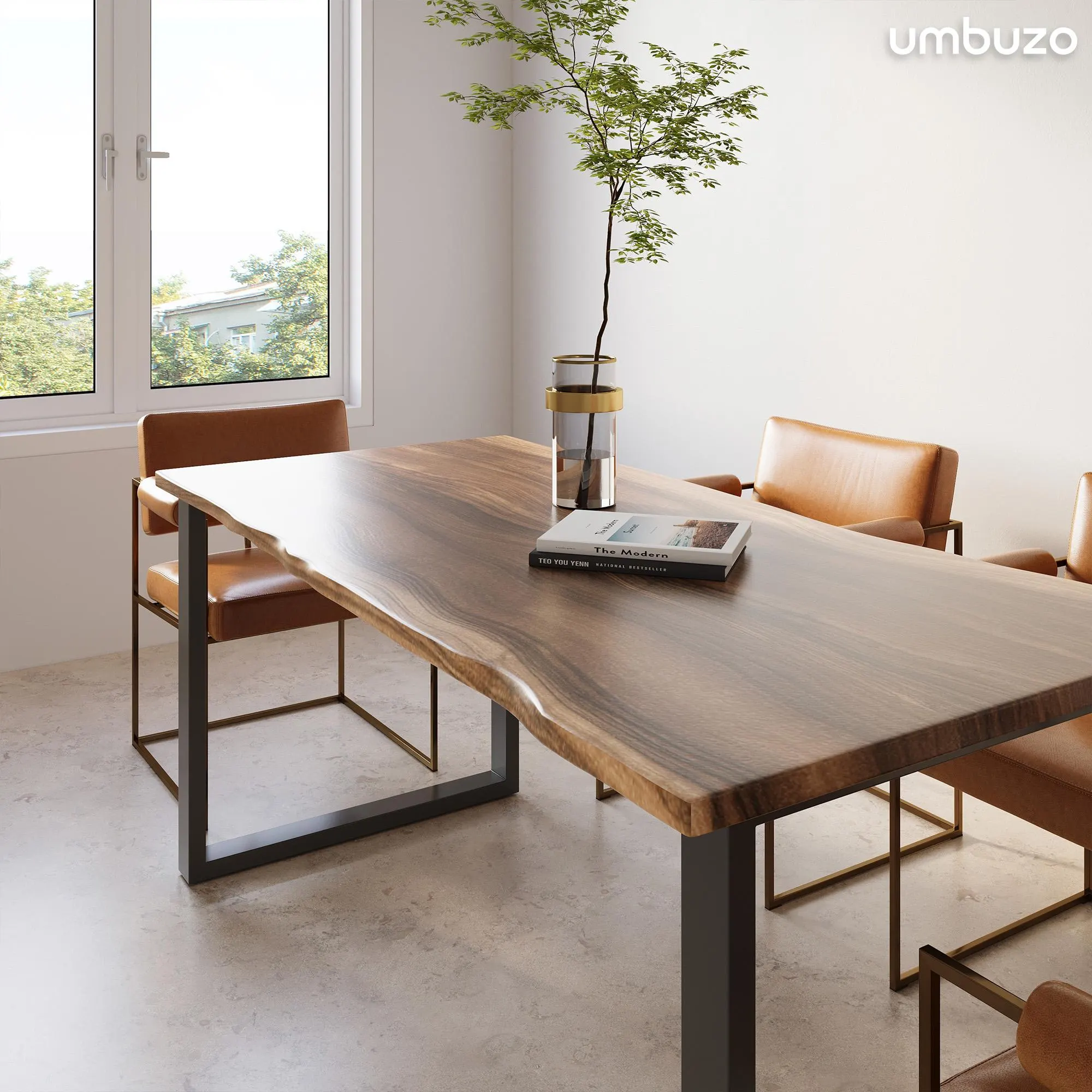 Handmade Live-Edge Acacia Dining Table: Seats 8, Modern Style