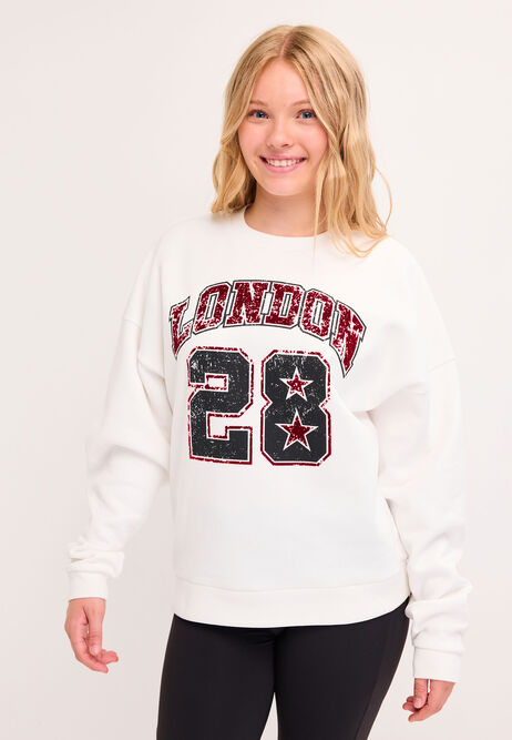 Older Girls Cream London Slogan Sweatshirt
