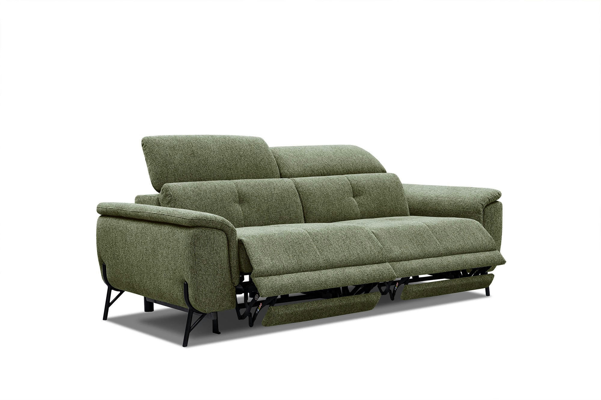 AVENA - Canapé droit 3 places avec 2 relax électriques tissu vert