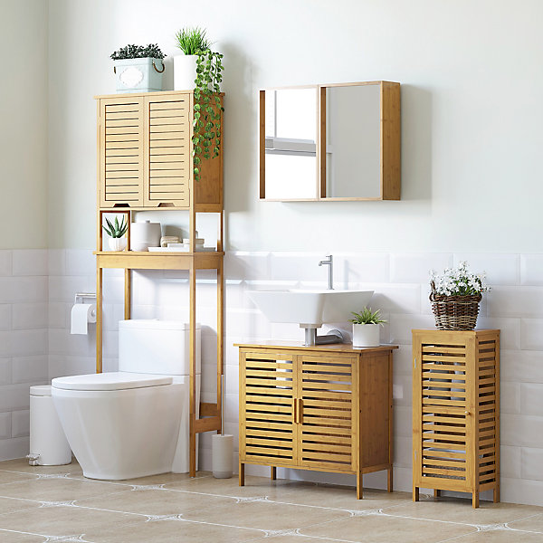 Meuble bas de salle de bain une porte - étagère réglable - bois de bambou verni
