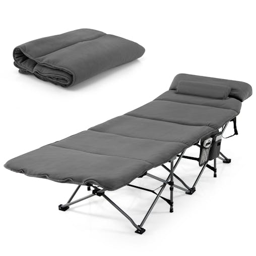 NNECW Folding Travel Camping Cot with Carry Bag Removable Mattress & Pillow-Grey