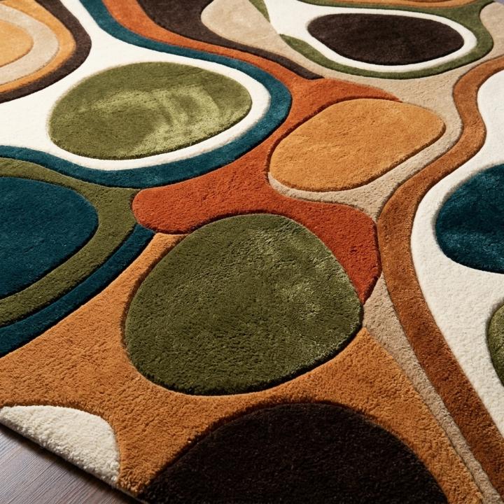 Hand Tufted Wool Rug, Abstract Pebble Design Area Rug, Mid Century Modern Carpet, Boho Living Room Rug, Multicolor Statement Rug 8x10 9x12
