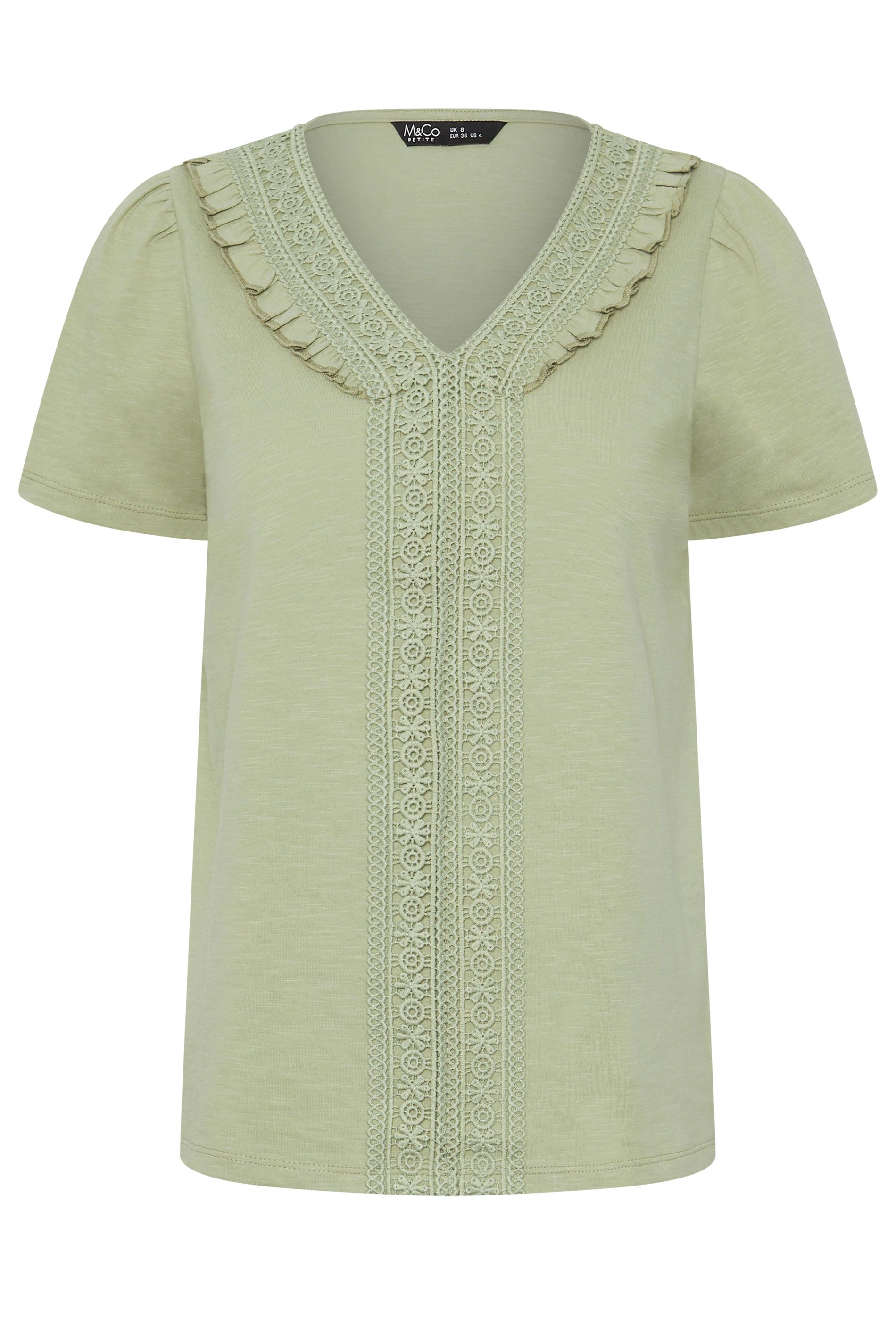 M&Co Petite Embroidered Trim Cotton Blouse