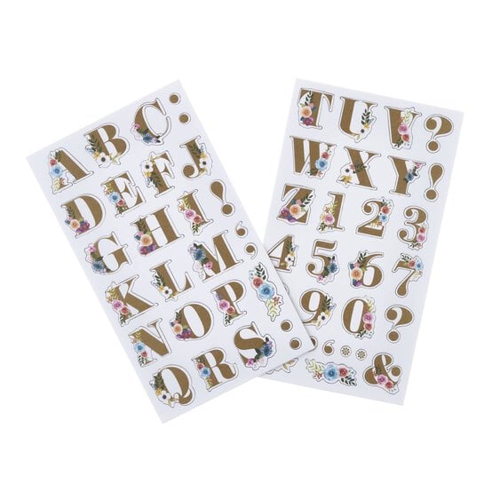Floral Alphabet Chipboard Stickers 55 Pieces