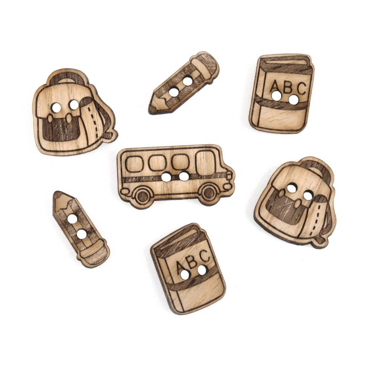 Trimits Wooden School Days Buttons 7 Pieces