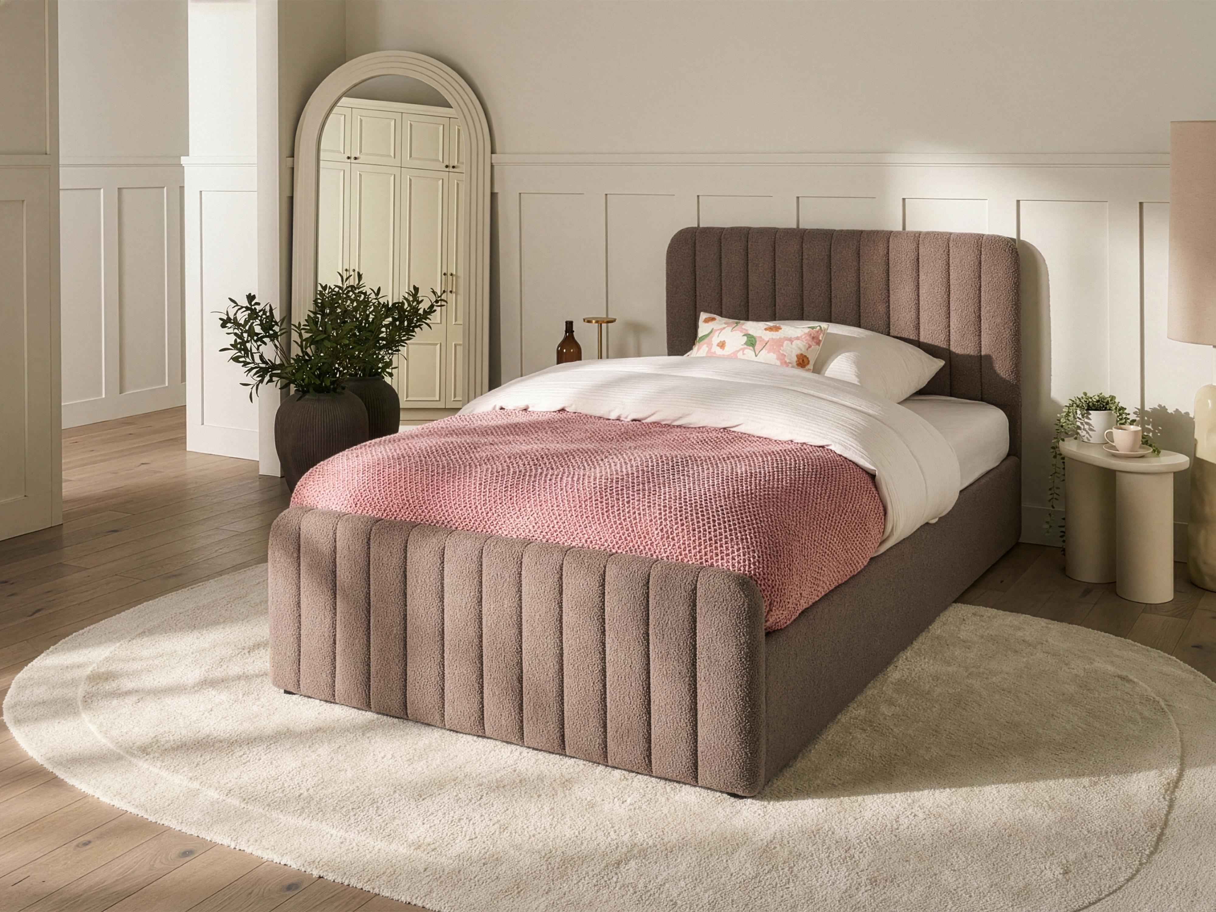 Ottoman Bed Boucle LUNAN 120 x 200 cm (EU Small Double) Taupe