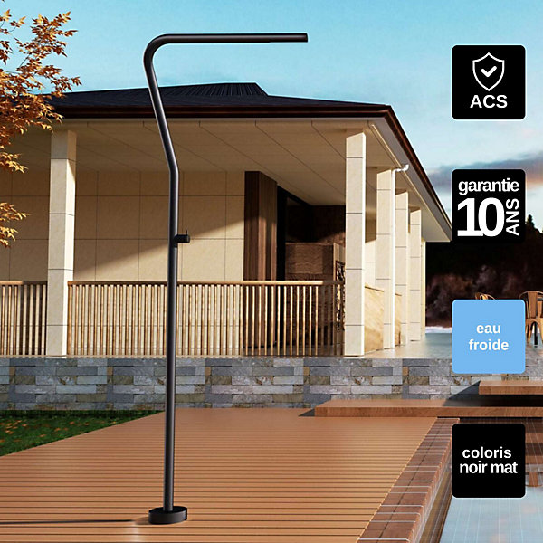 Douche de piscine Oregon en Acier Inox 316 Noir Mat - Tête D25cm - Corps D50mm- H. 2,34m - Garantie 10 ans - POOLIMEX