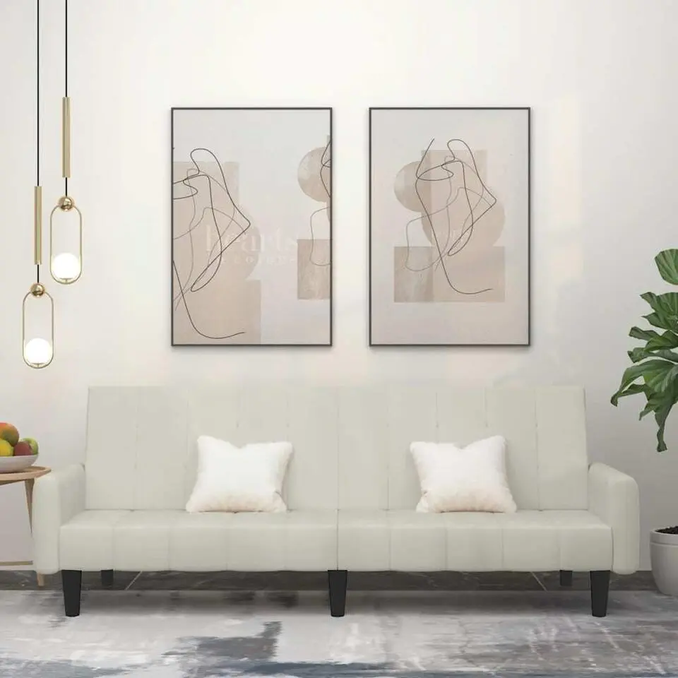 vidaXL Slaapbank met armleuningen en Klik-klak - Cr&egrave;me fluweel - 220 cm