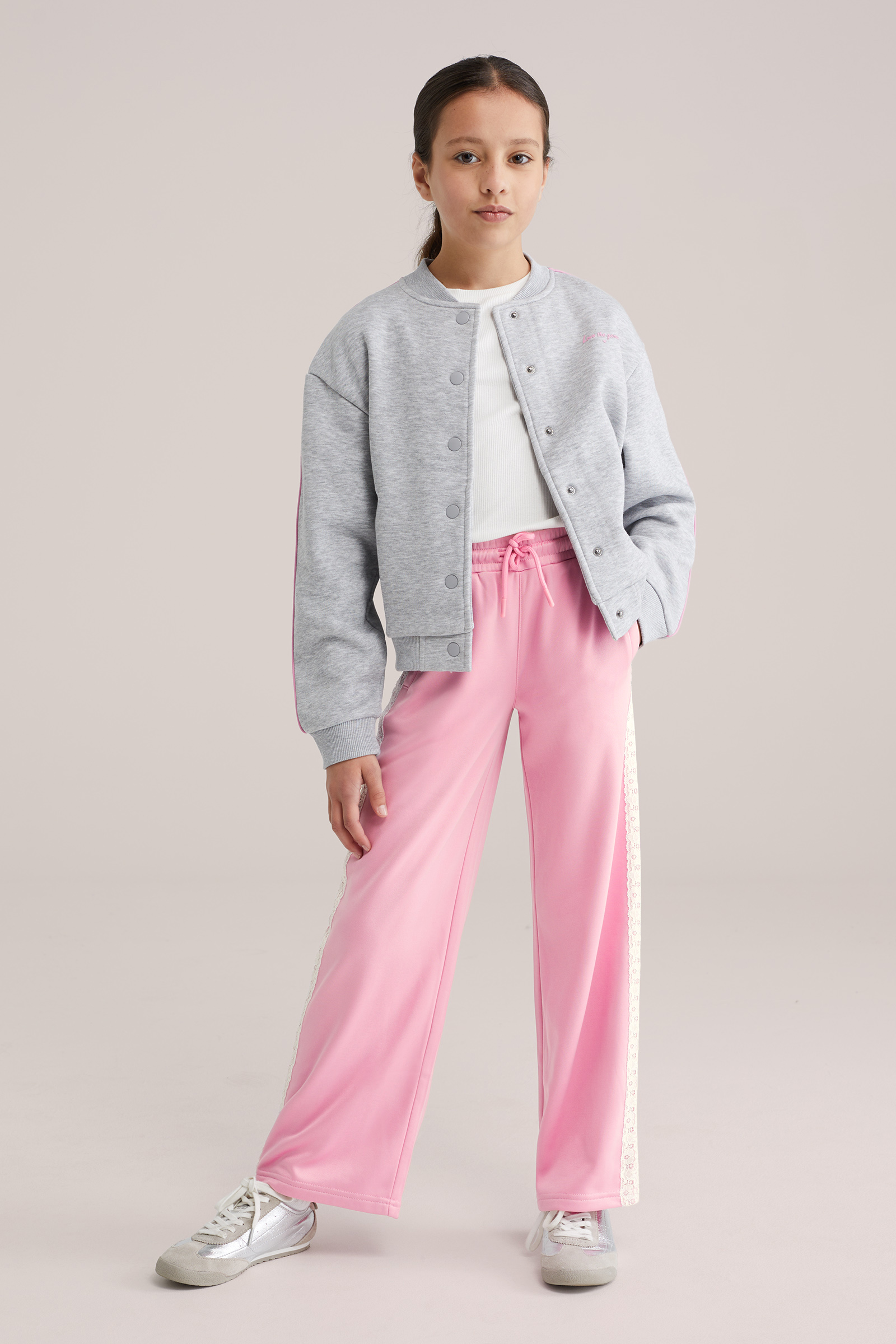 Meisjes straight fit broek met kant