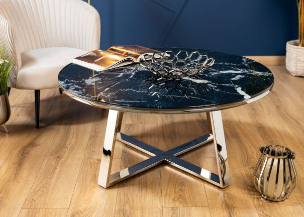 Stolik kawowy ława metalowy srebrnyszklany glamour 100 cm