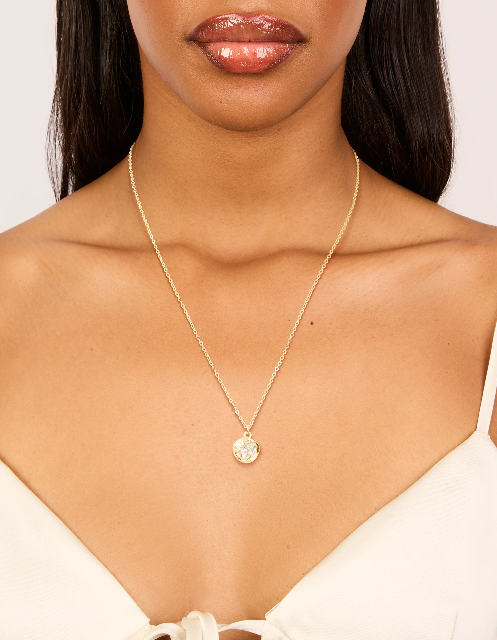 Waterproof Gold Plated Stainless Steel Cubic Zirconia Claw-Set Pendant Necklace