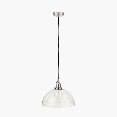 Ruma Ceiling Light Antique Silver Metal and Glass Dome Pendant