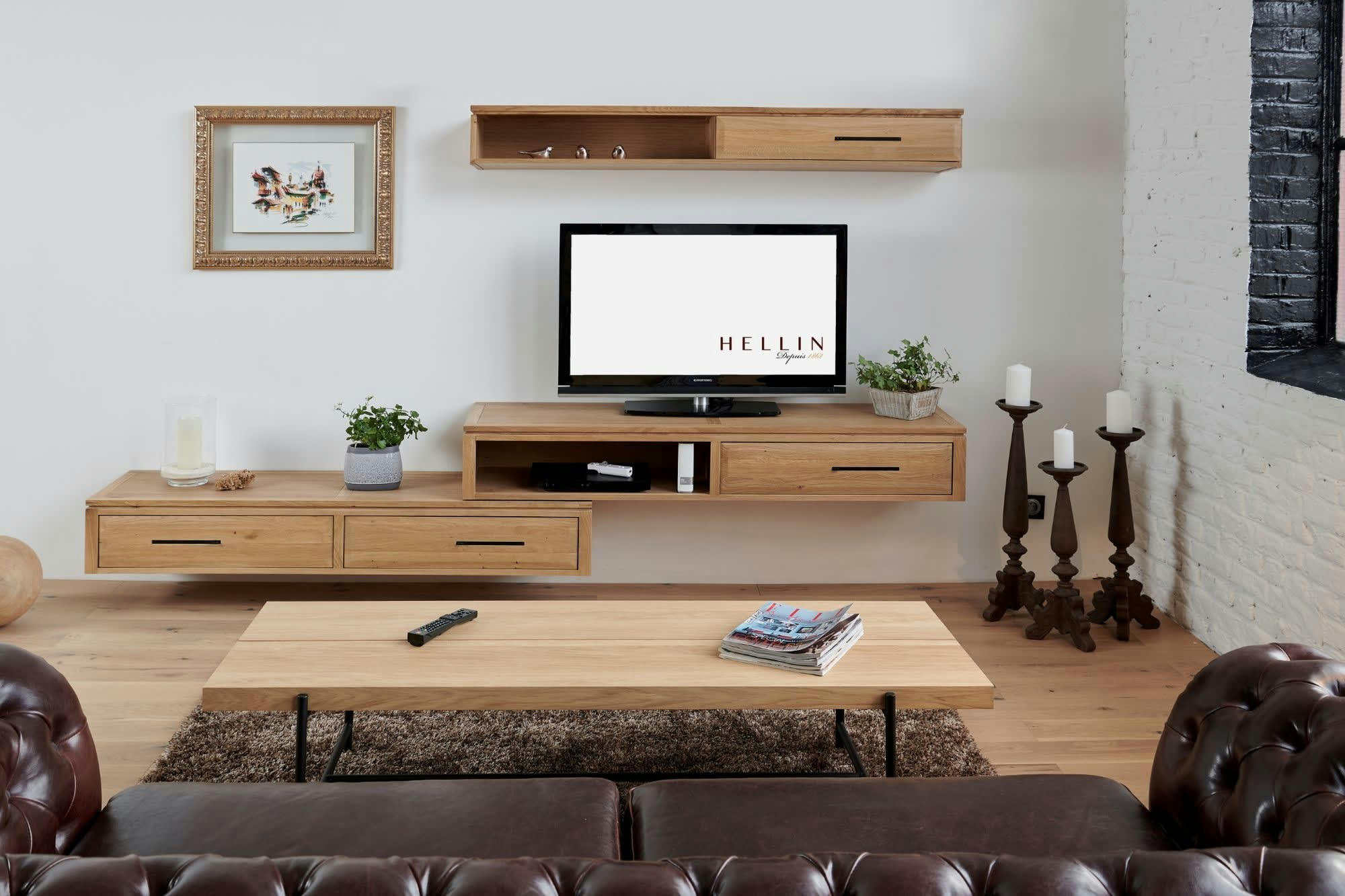 BOSTON - Étagère suspendue en chêne massif 1 porte 1 niche