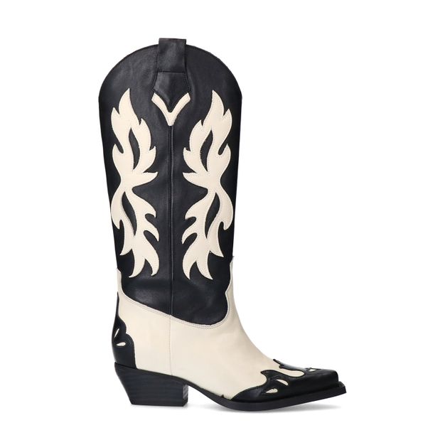 Zwarte leren cowboylaarzen met sierstiksels