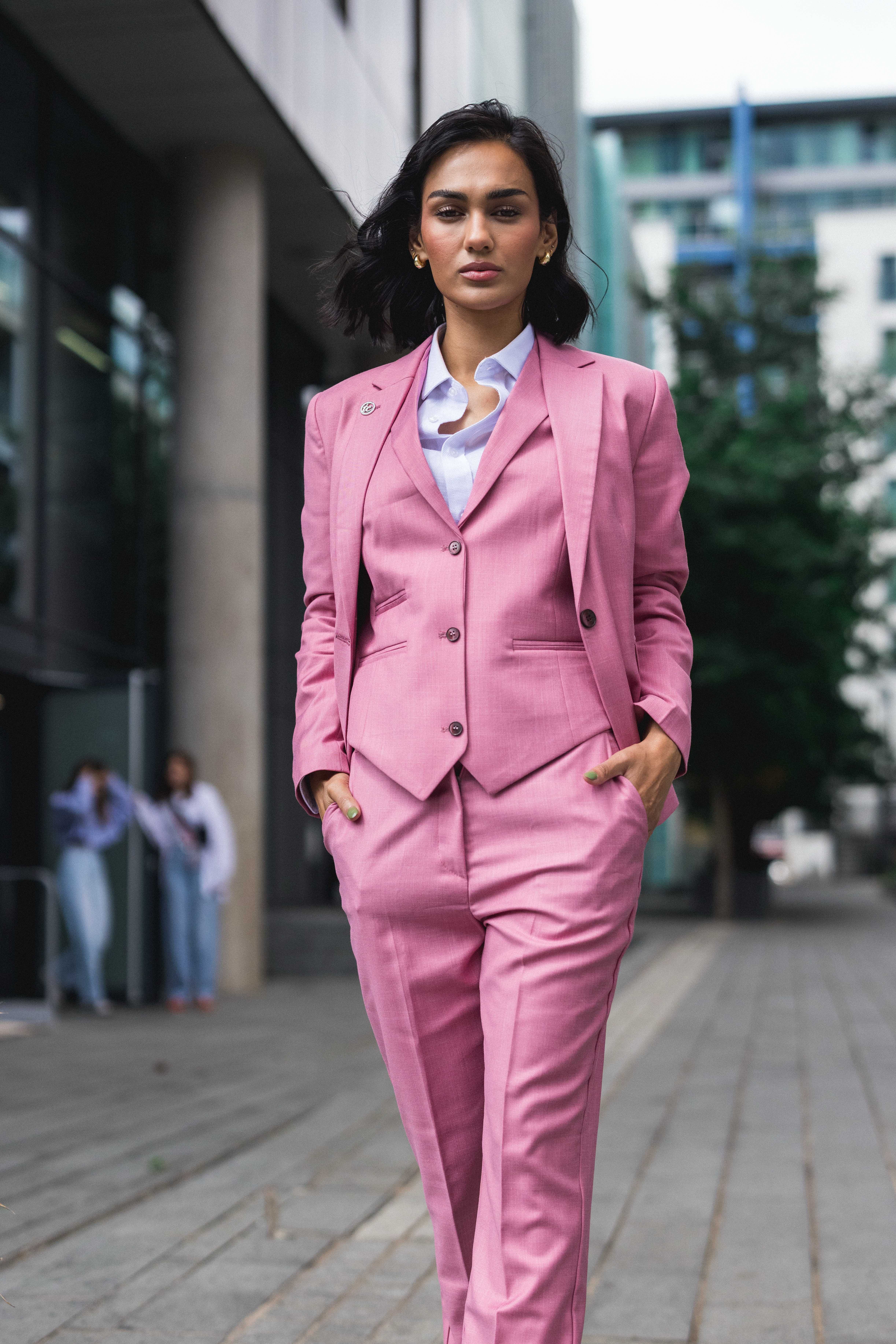 Infinity Leather Women's 3 Piece Tailored Fit Plain Pink Formal Office Suit