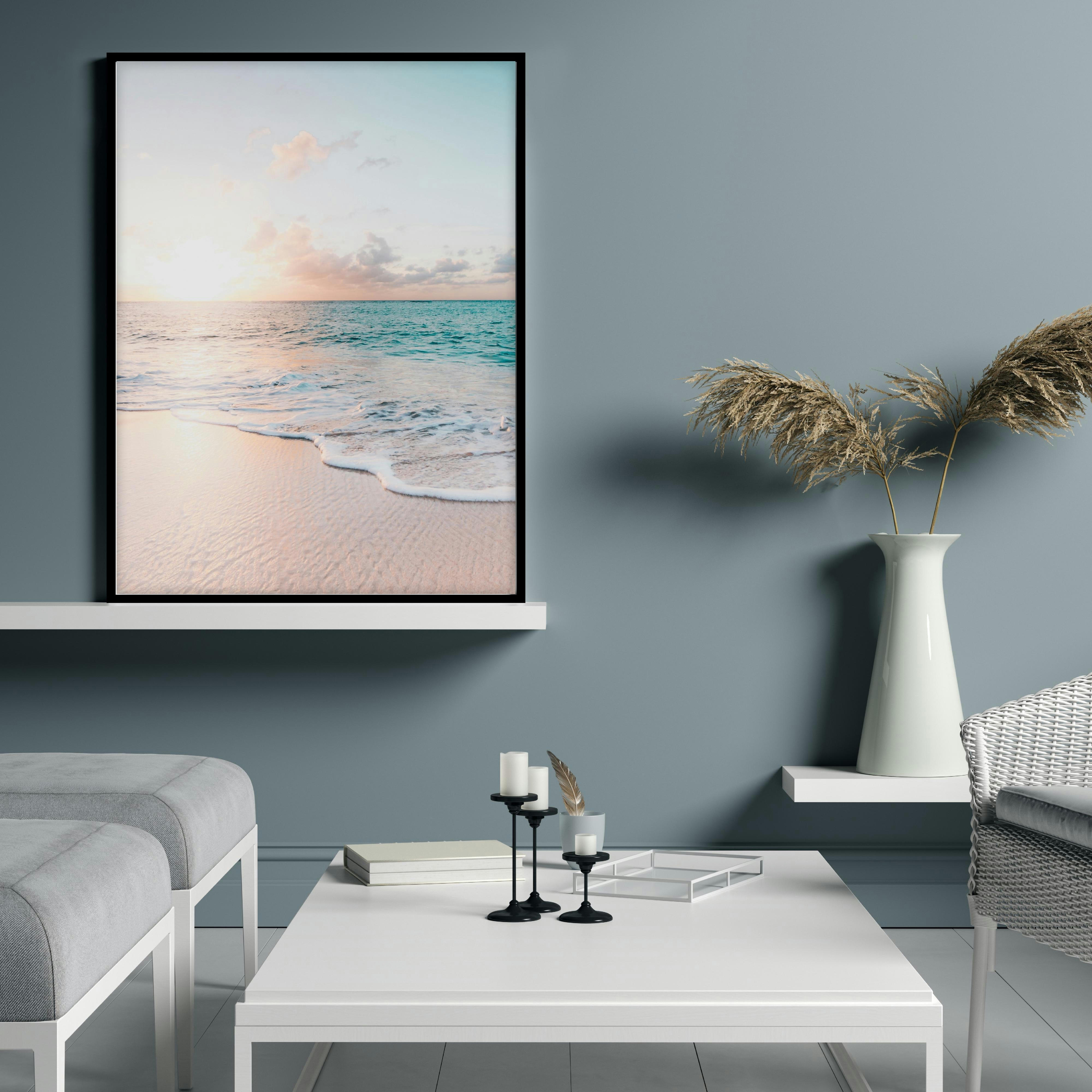 PLAYA - Affiche avec cadre noir - Coucher de soleil - 50x70