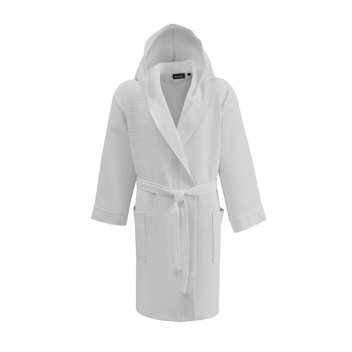 SPA - Peignoir mi-long nid d'abeille à capuche Blanc S