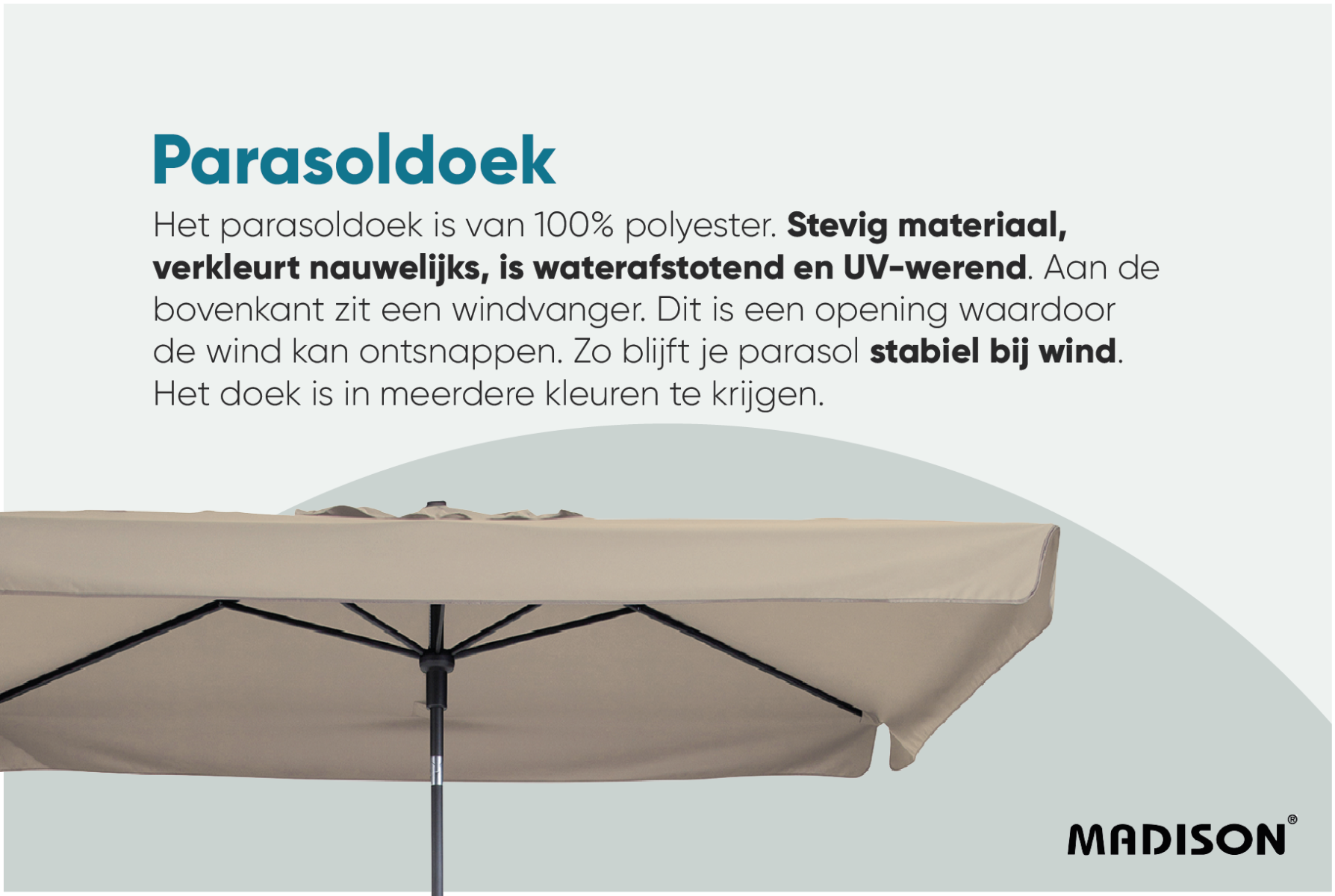 Madison stokparasol Delos luxe Safier Blue 200x300 cm.