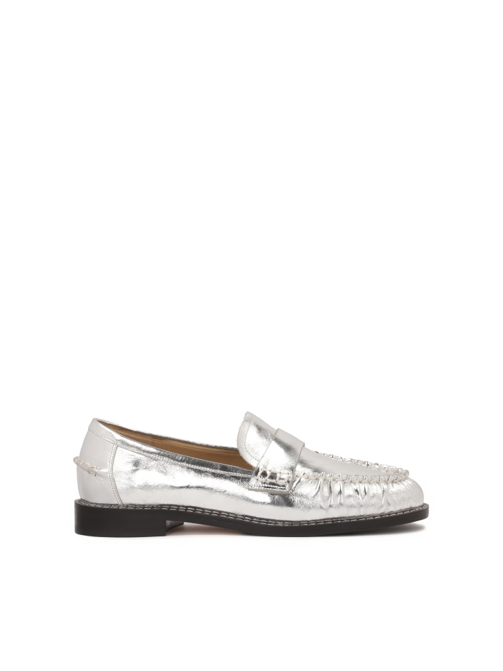 Silver loafers style shoes