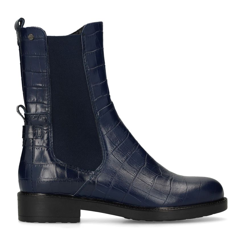 No Stress Donkerblauwe leren chelsea boots met croco details