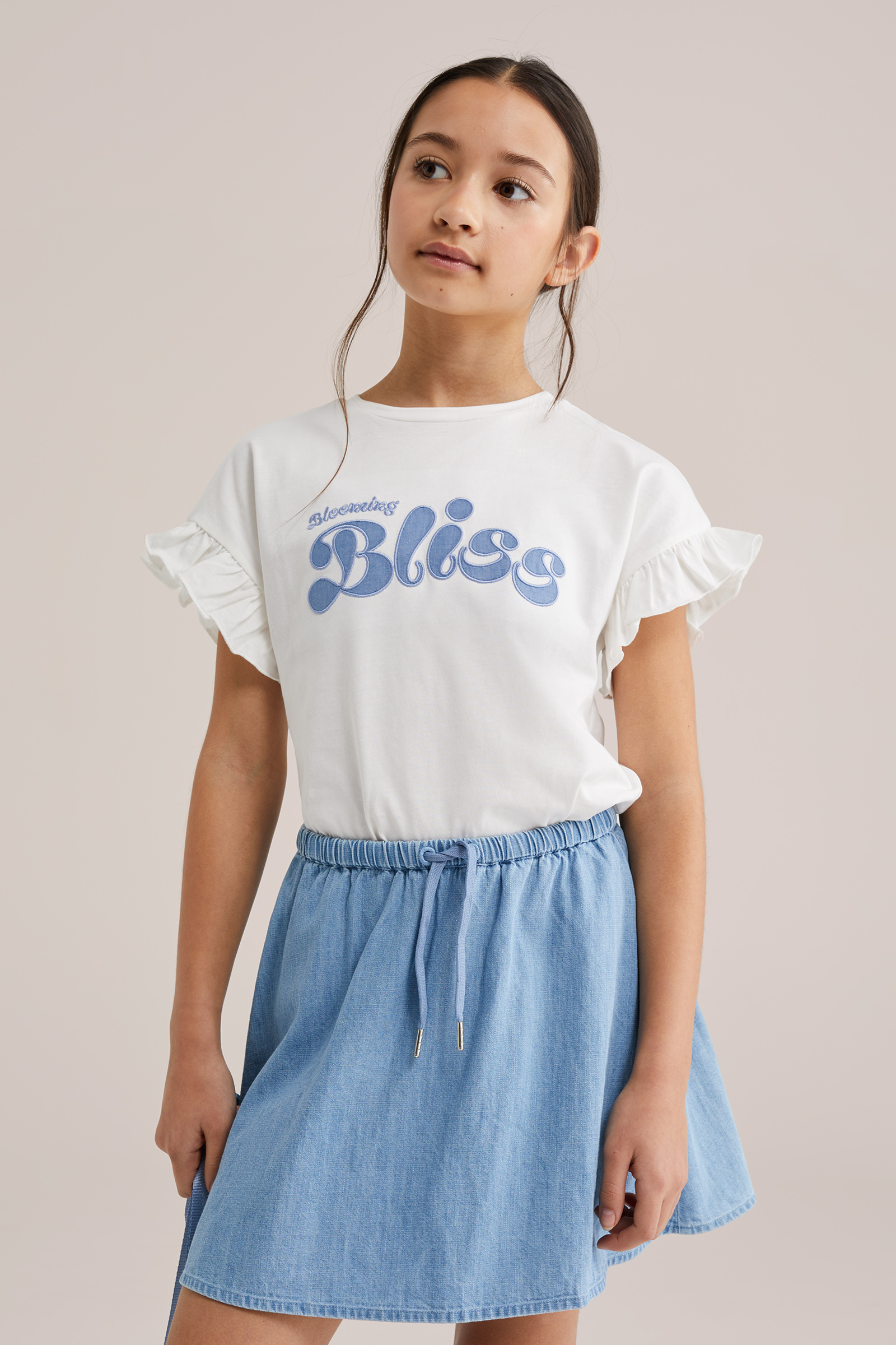 Meisjes T-shirt met print en ruches
